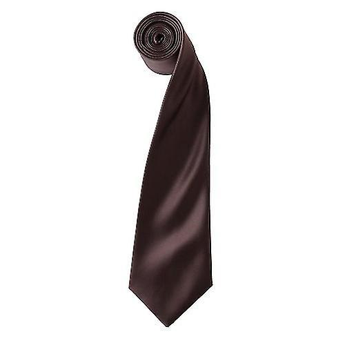 Premier Mens Plain Satin Tie (Narrow Blade) Brown One Size