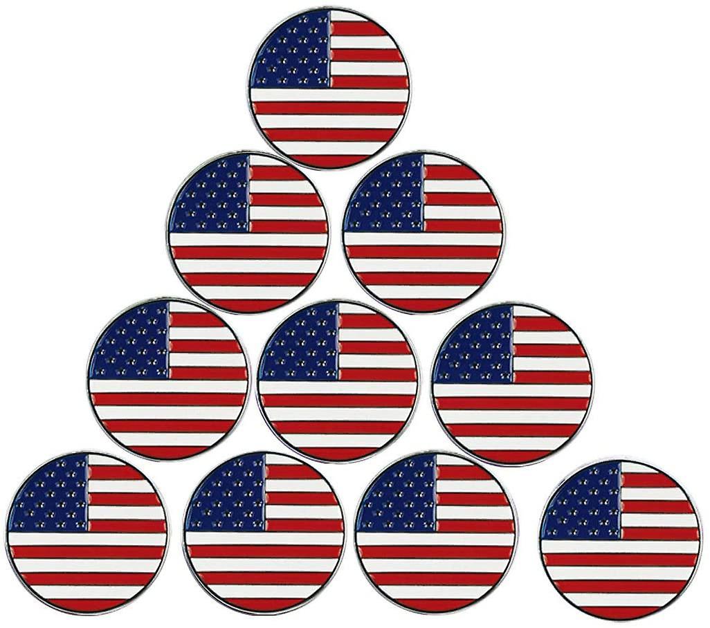 Wonderful Lot Of 10 Golf Ball Markers Assorted Patterns - Soft Enamel Technique American Flag