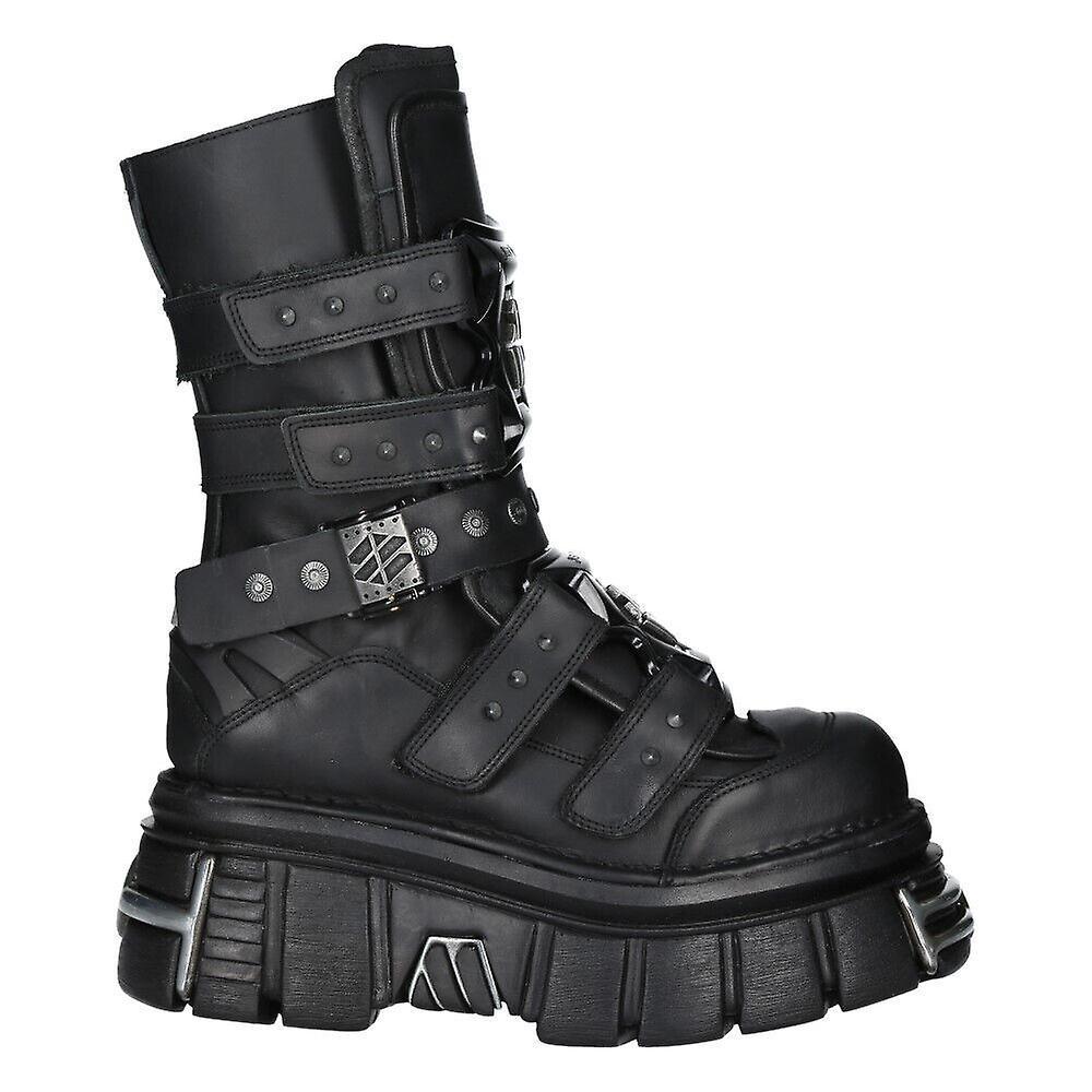 New Rock Boots M-MET422-S1 Unisex Metallic Black Leather Platform Gothic Boots 41