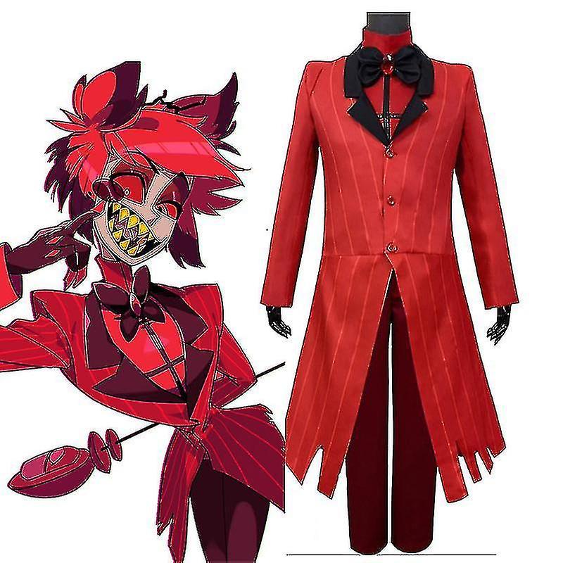 Cryin Jinzhaolai Anime Hazbin Hotel Cosplay Alastor Costume Women Men Full Set Red Trench Uniform Halloween Carnival Party Radio Demon Suit Wig XL