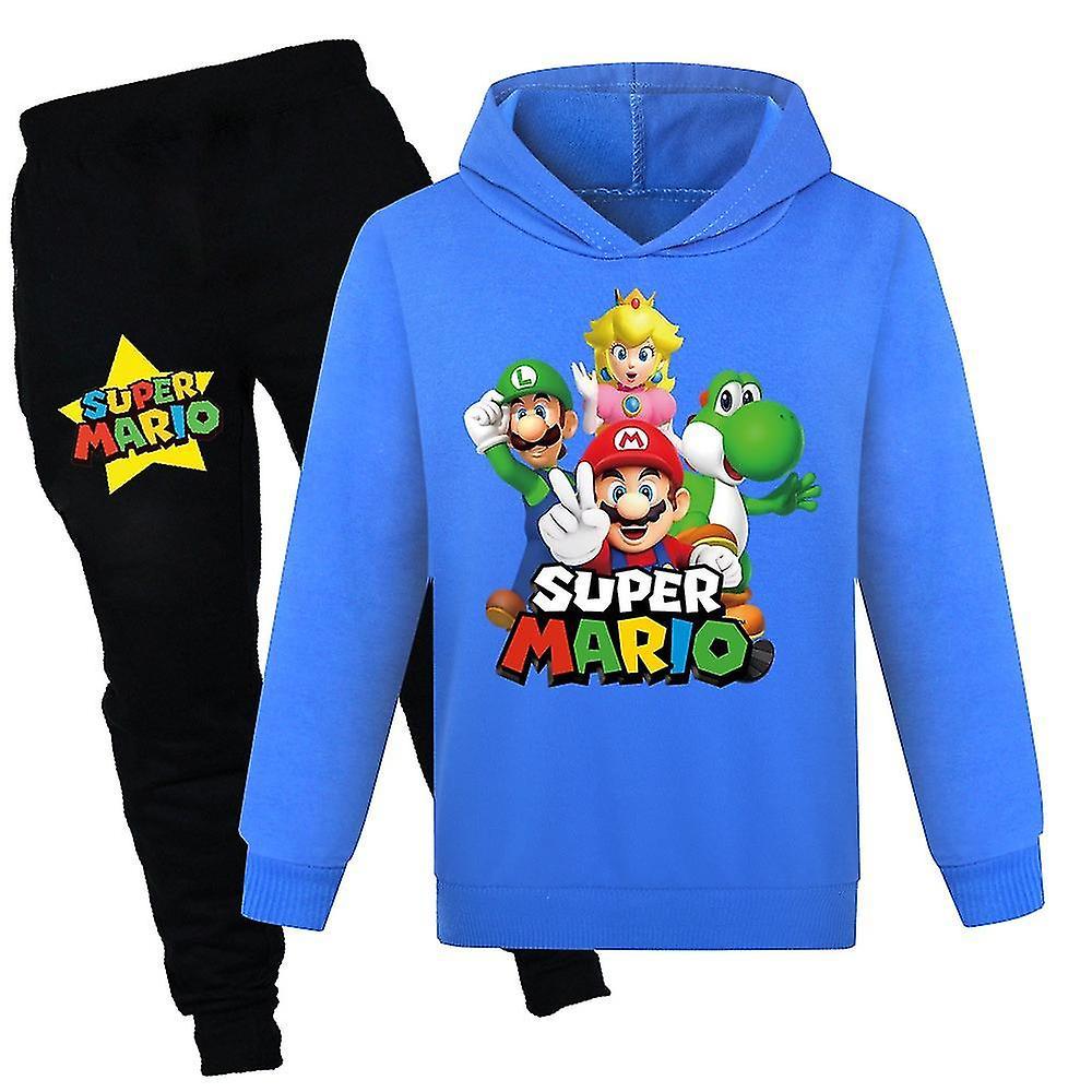 Aswei Kids Super Mario Bros Pullover Hoodies And Sweatpants 2 Piece Outfit Set Jogging Tracksuit Sweatshirt Set For Boys Girls Dark Blue 7-8 Years