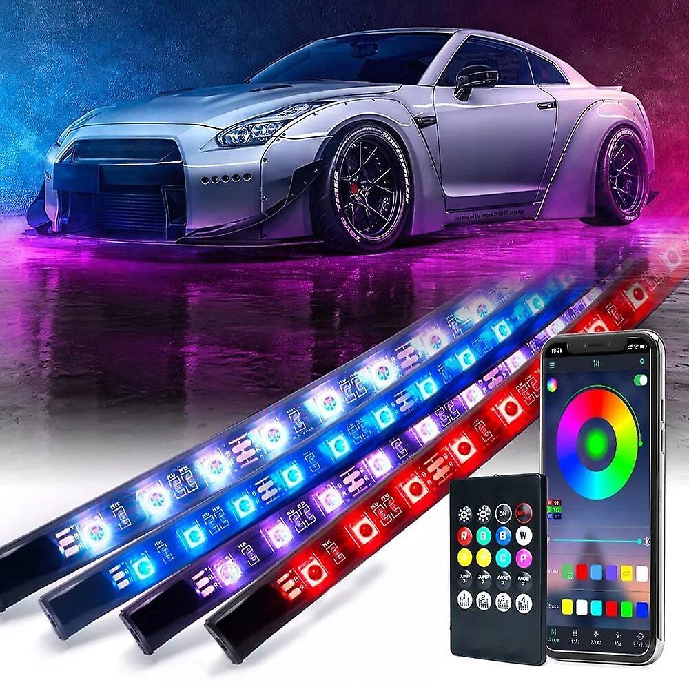 Jelivey 4in1 Neon Led Strip Car Bottom Underglow Light App 12v Rgb Flexible Led Underbody Light Auto Decorative Ambient Atmosphere Lamp 120cm x 150...