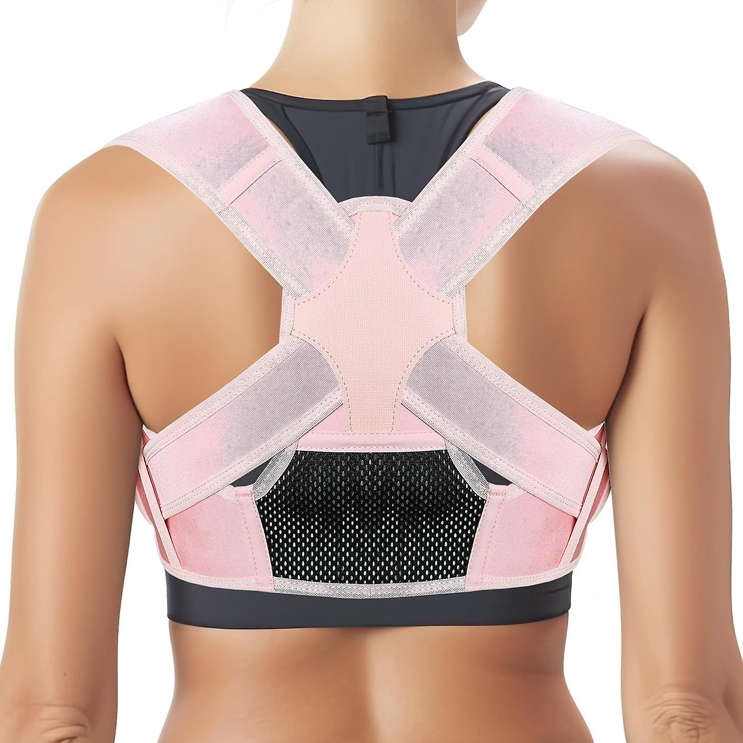 Fongwan Posture Correction, Back Straightener Posture Corrector For Back, Neck, Shoulder Brace,  Upper Posture Back Brace For Women pink L