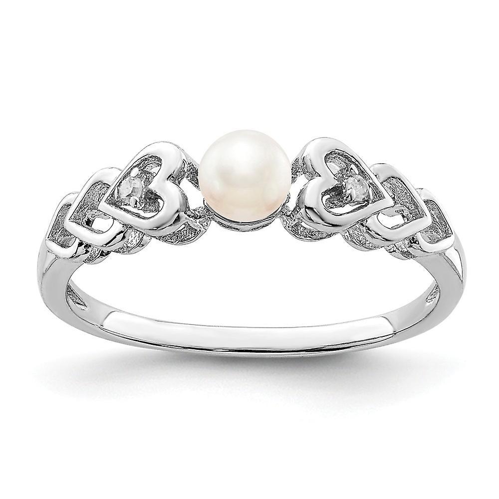 JewelryWeb 925 Sterling Silver Polished Open back Freshwater Cultured Pearl and Diamond Ring Measures 2mm Wide Jewelry Gifts for Wo 6