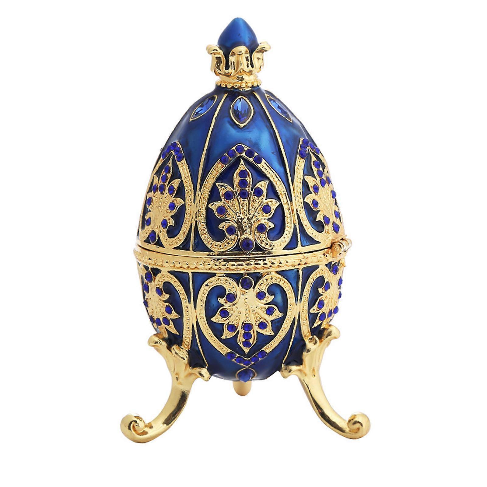 Unbrand Hand Painted Jewelry Organizer Enamel Egg Style Decorative Hinged Jewelry Gift Blue