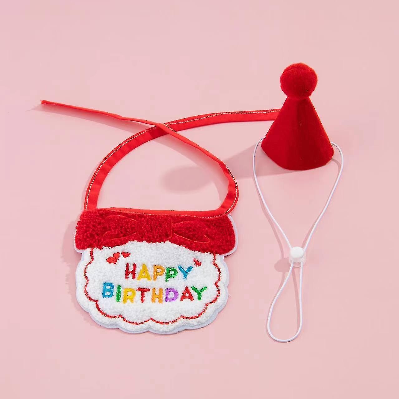 Tianzun Pet Cat Dog Happy Birthday Bib And Party Hat Mini Doggy Cat Birthday Bandana Scarfs Pet Birthday Outfit Pet Costumes Red