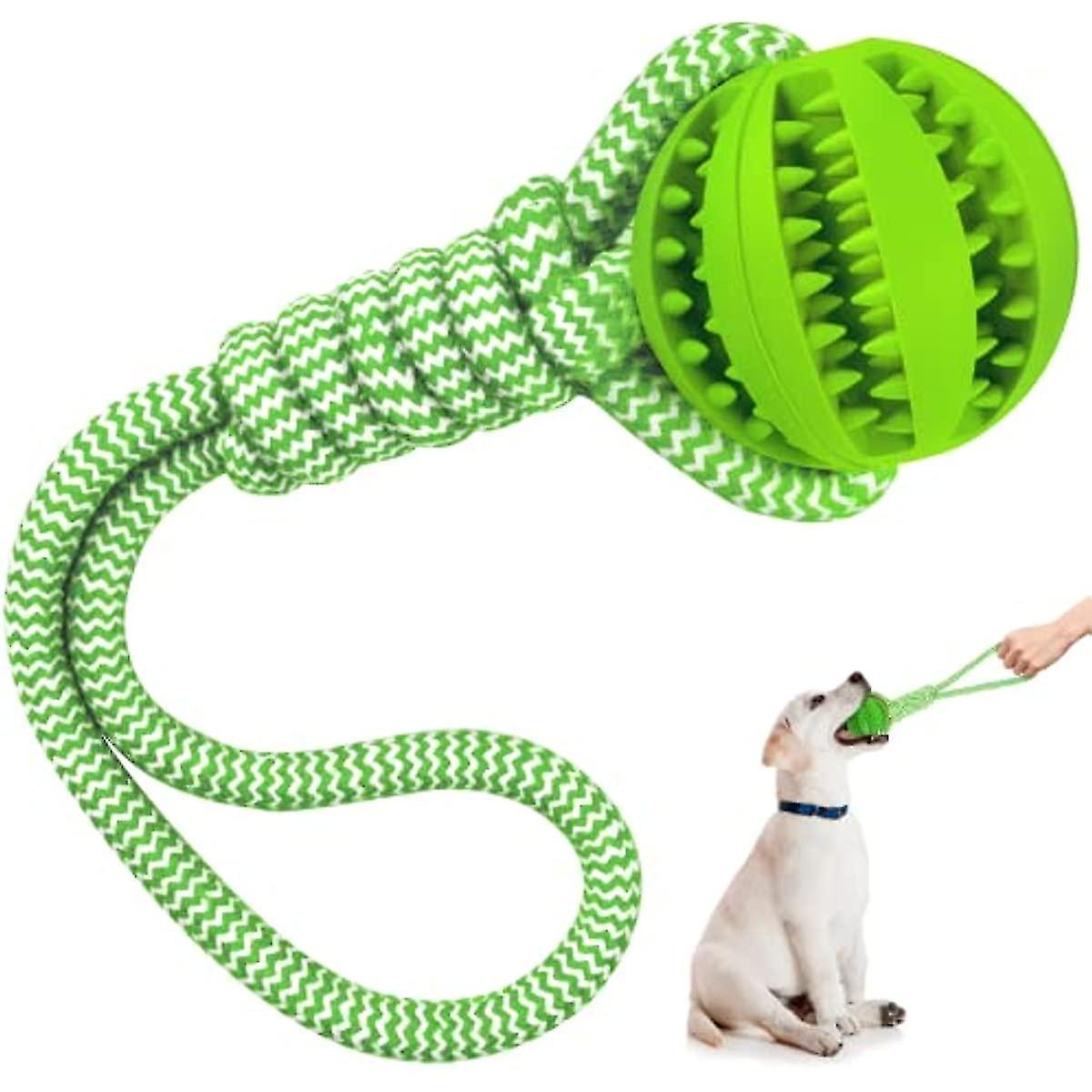 Tianzun Dog Toy Ball With Rope, Dog Ball Diameter 6 Cm, Throwing Toy Dog Ball With Cord, Robust Dog Toy With Dental Care Green