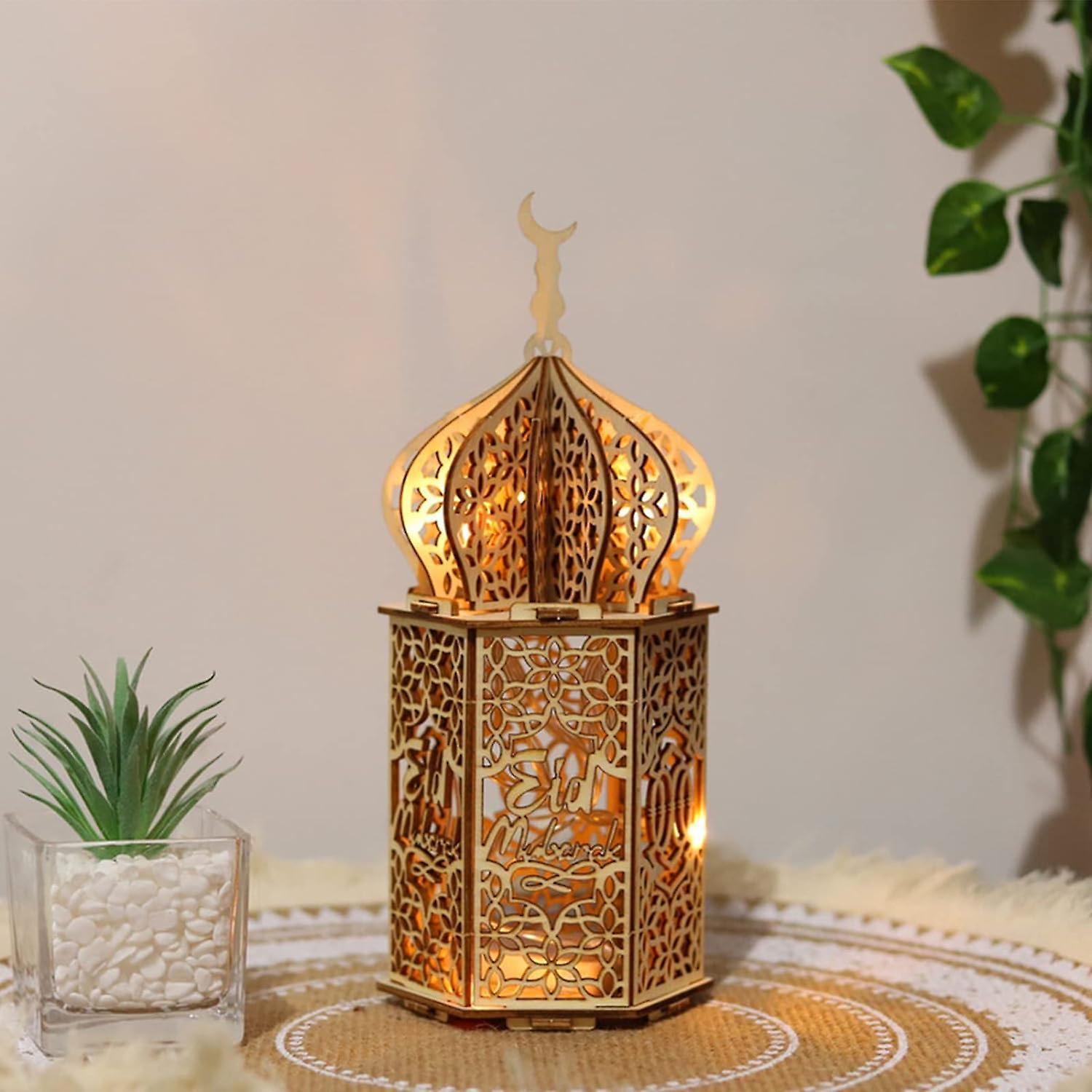 Frusde Ramadan Decorations, Eid Crafts Night Light Decorations, Table Lamp Wooden Night Lights Lantern For Ramadan Mubarak Party Decorations Style 1