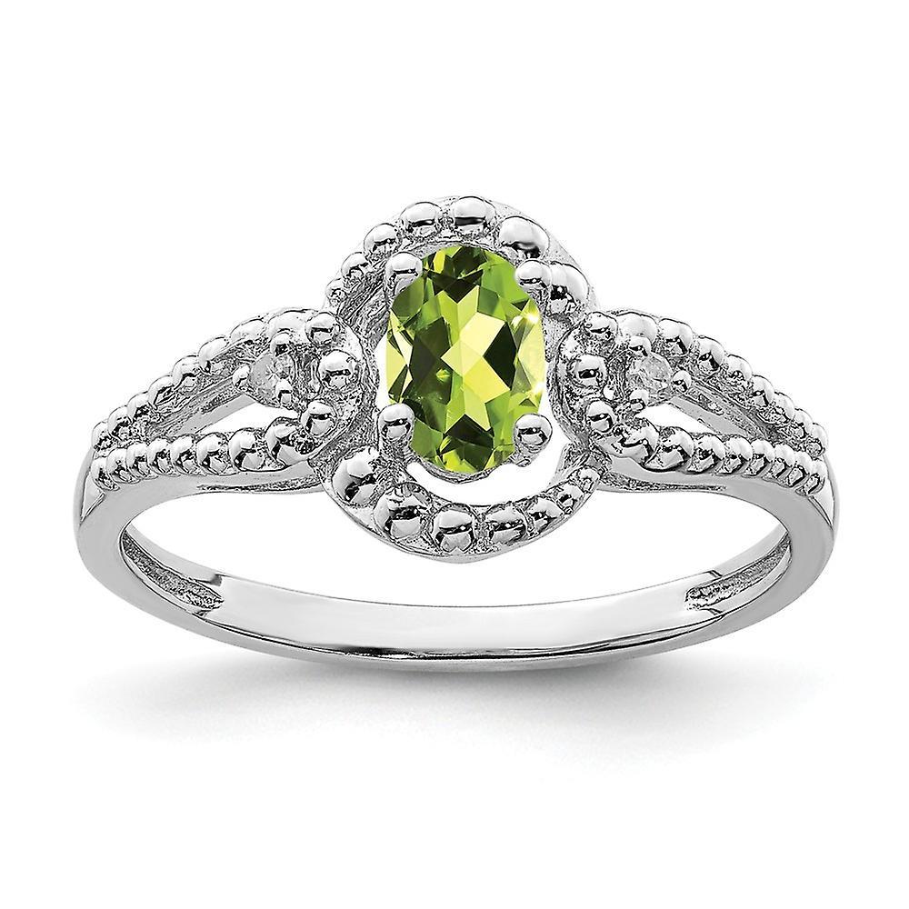 JewelryWeb 925 Sterling Silver Polished Open back Peridot and Diamond Ring Jewelry Gifts for Women - Ring Size: 5 to 10 6