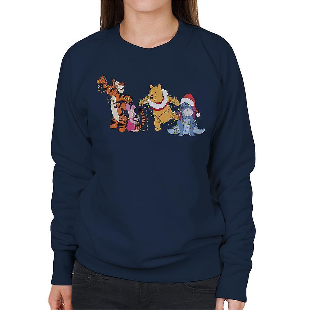 Disney Christmas Winnie The Pooh And Friends Xmas Lights Women's Sweatshirt Navy Blue X-Large