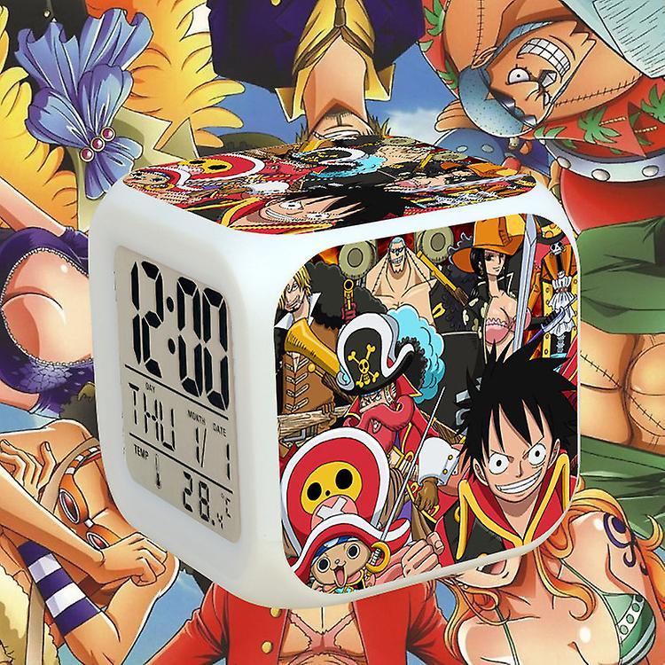 Qinwei Anime Alarm Clock One Piece LED Square Clock Digital Alarm Clock with Time, Temperature, Alarm, Date