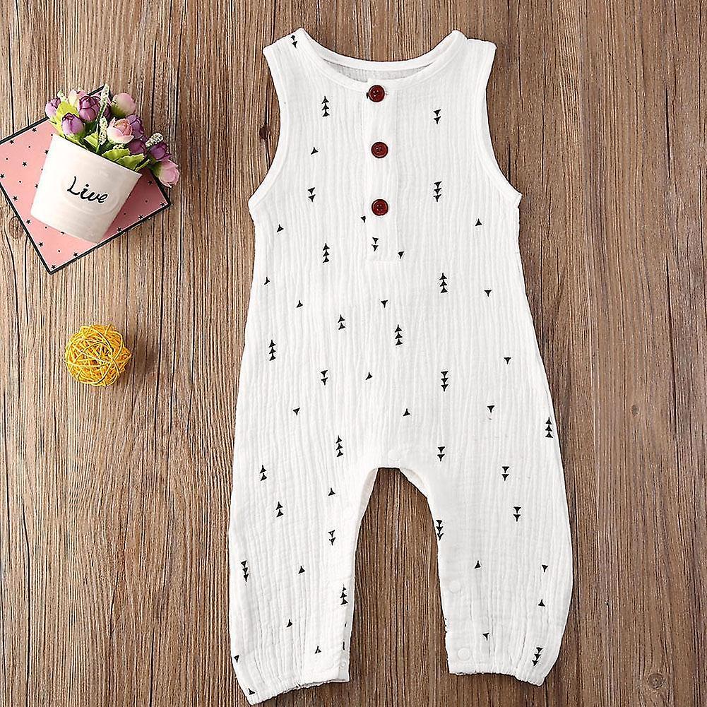 Slowmoose Summer Sleeveless Newborn Baby / Clothes - Cactus Print Romper, Jumpsuit Soft 24M / White