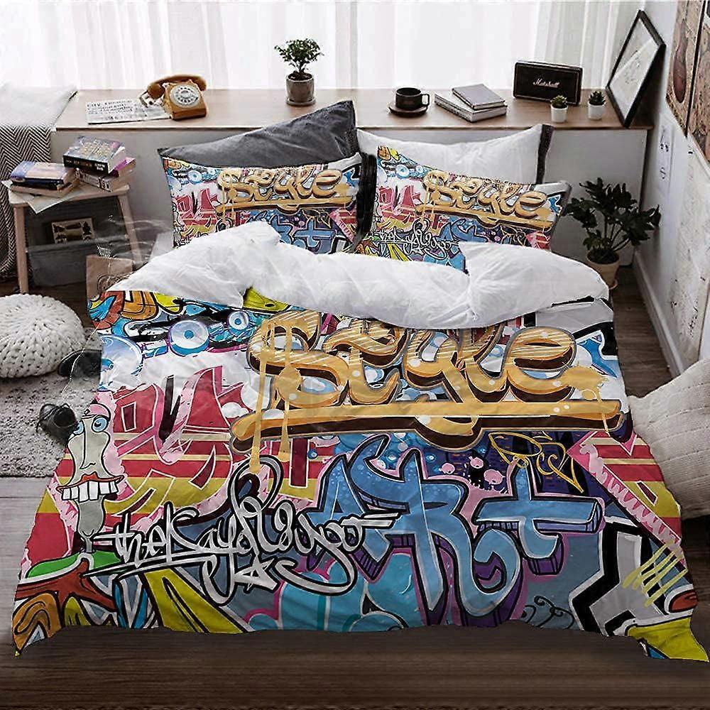 Kerota Alphabet Graffiti Bedding Set Microfiber Duvet Hypoallergenic Duvet Covers Set with Zipper Closure Adults 135*200 CM Single135x200cm