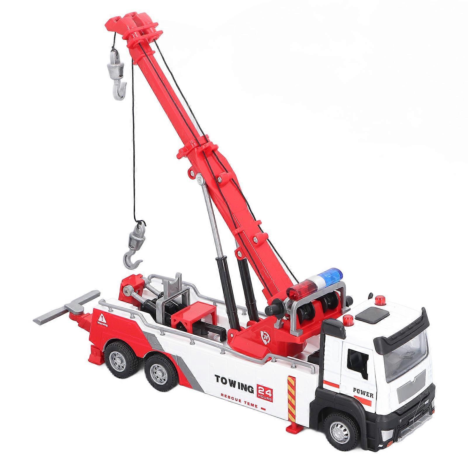 Unbrand 1:32 Crane Truck Toy for Kids Sound Light 360 Degree Rotating Arm 2 Hook Engineering Heavy Crane Truck Model