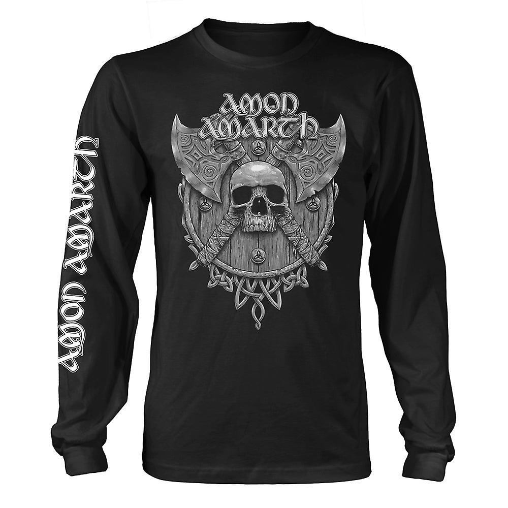 Amon Amarth Unisex Long Sleeved T-shirt: Grey Skull (black) (back Print) Large