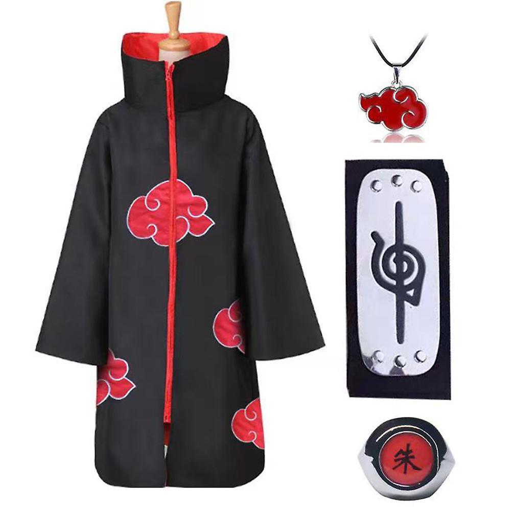 Waytogo Naruto Akatsuki Cloak Anime Cosplay Costume Set Itachi Robe With Headband Ring Halloween Cosplay Props Long Cape red M