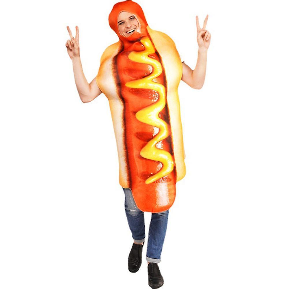 unbrand Funny Hot Dog Cosplay Jumpsuit Halloween Spoof Party Role Play Costume For Women Men FF346