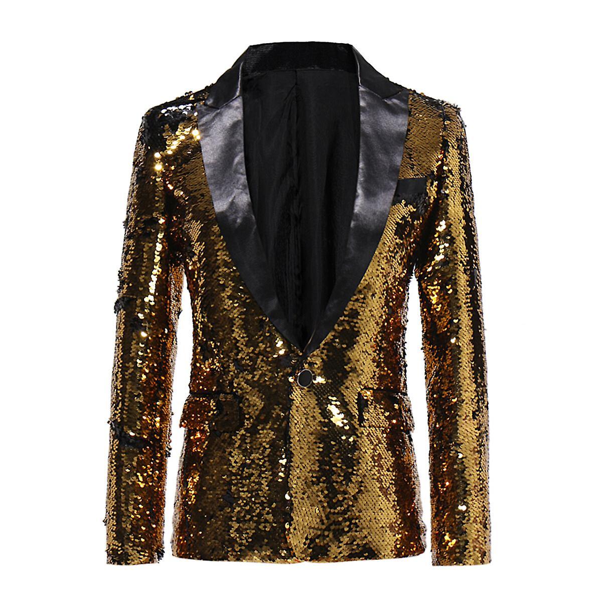 Allthemen Mens Gold Sequins Wedding Party Suit Jacket M