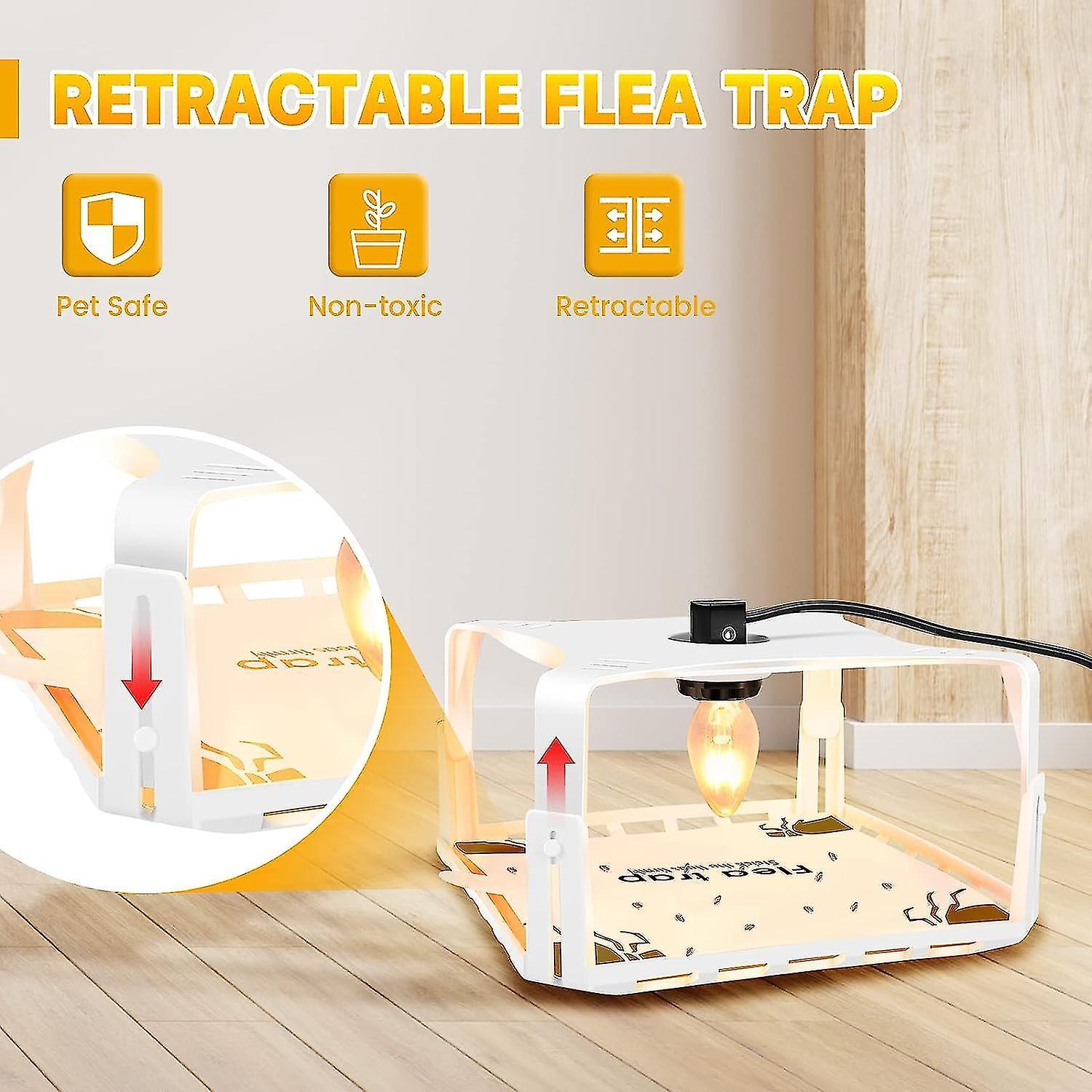 Haobuy Flea Trap, Indoor Sticky Flea Trap With 2 Glue Discs Non-toxic Natural Flea Killer Trap Pad Bed Bug Trap Light Bulb Safe New White EU Plug