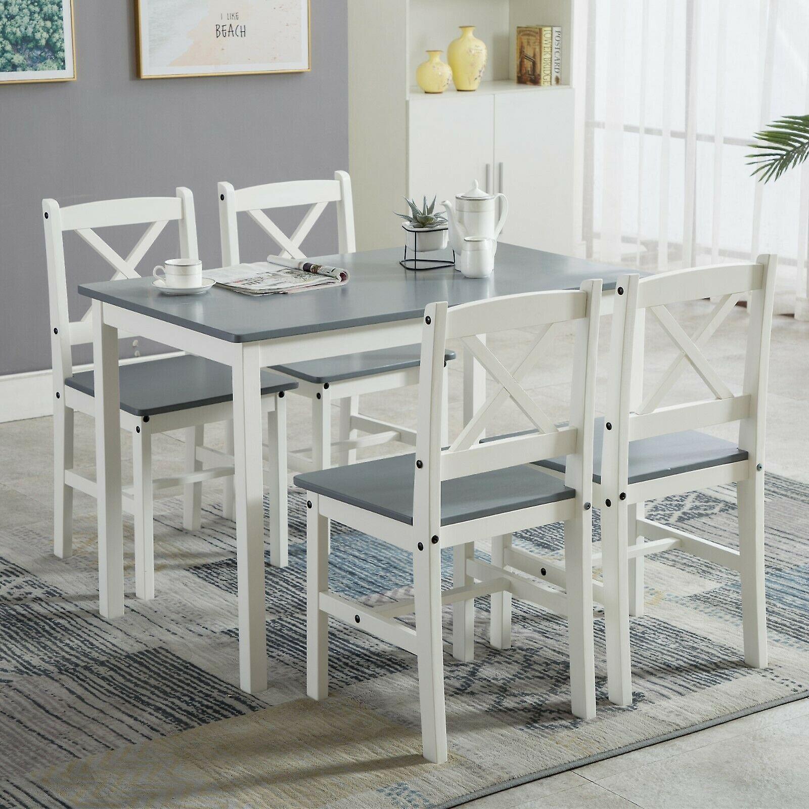 mcc direct Classic Solid Wooden Dining Table and 4 Chairs Set GREY