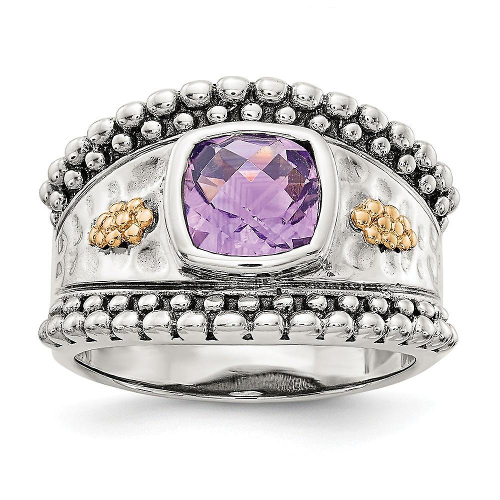 JewelryWeb 925 Sterling Silver Bezel Polished Open back With 14k Amethyst Ring Jewelry for Women - Ring Size: 6 to 8 7