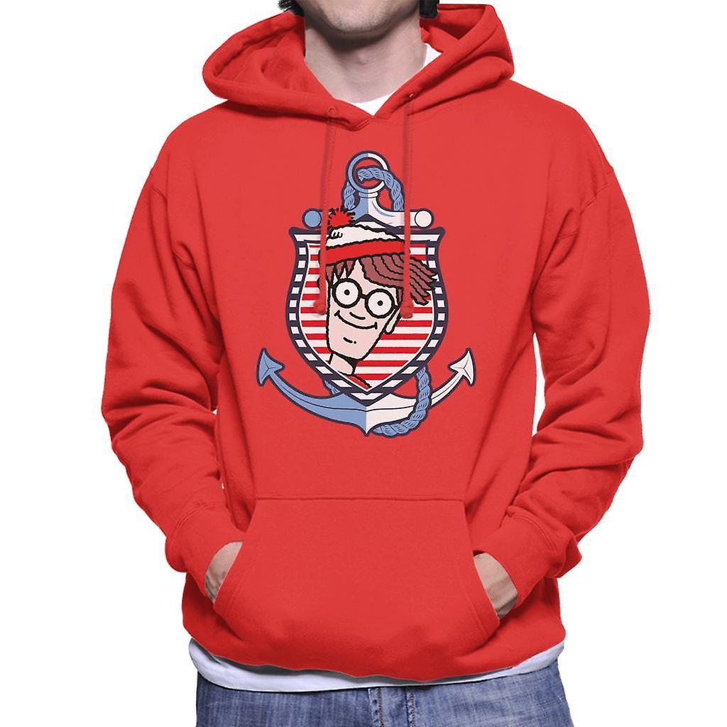 Wheres Wally Where's Wally Anchor Men's Hooded Sweatshirt Red Medium