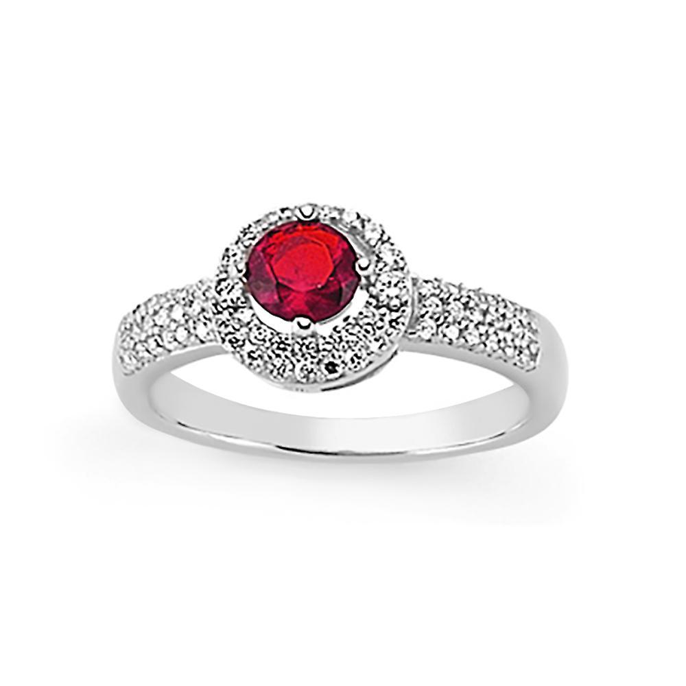 Jewelco London Ladies Sterling Silver Ruby-Red Cubic Zirconia Cluster Cocktail Dress Ring 10mm M