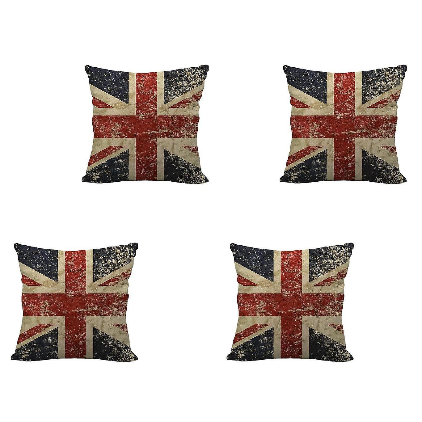 SZTXJ 4 Pcs British Flag Pillow Case, Union Jack Flag Vintage Style Pillow Case Cushion Cover Cushion Cover 45x45 Cm (style B)