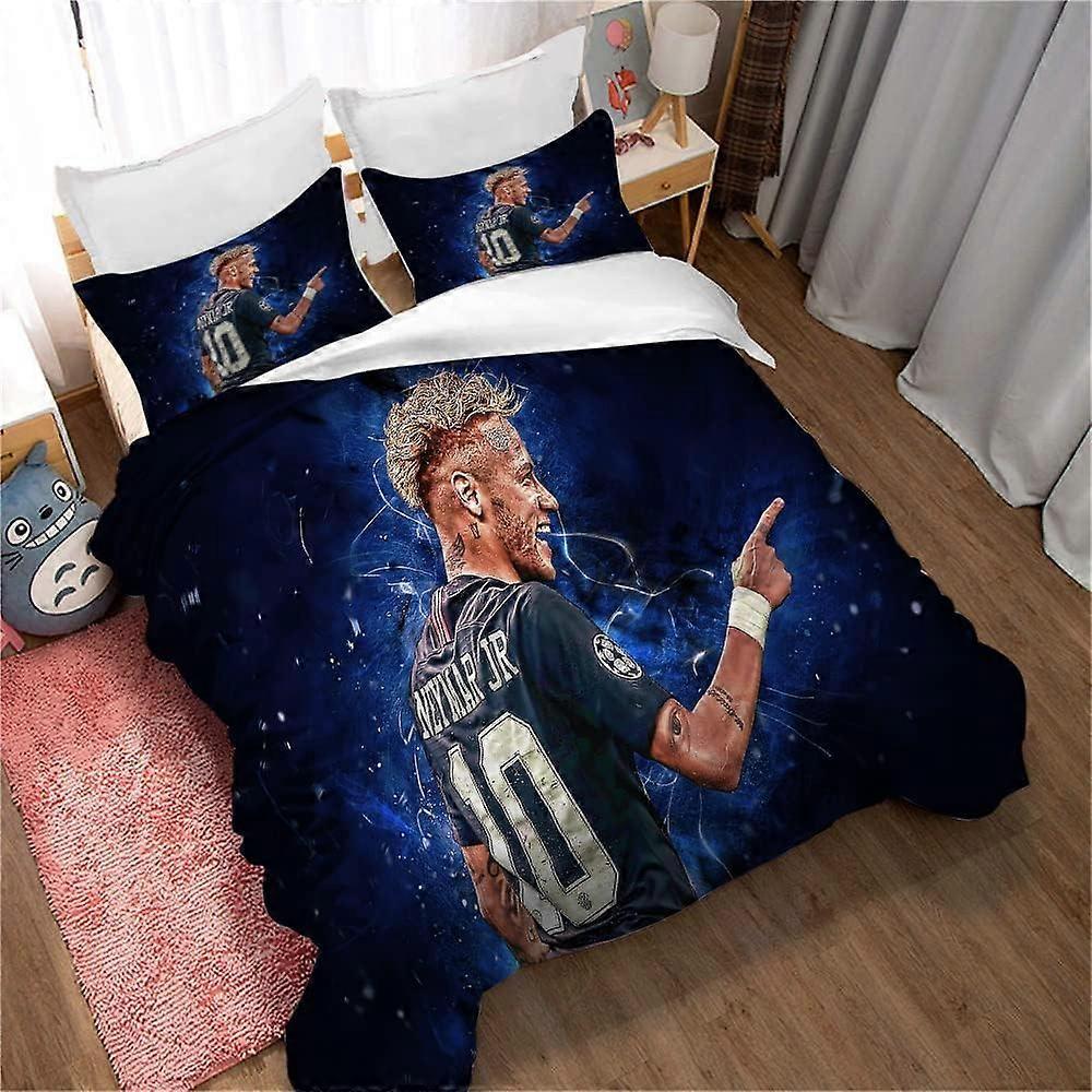 Kerota Football Neymar 3 Piece Bedding Set with 2 Pillowcases Duvet Cover with Zipper Prevent Allergies ) Single135x200cm