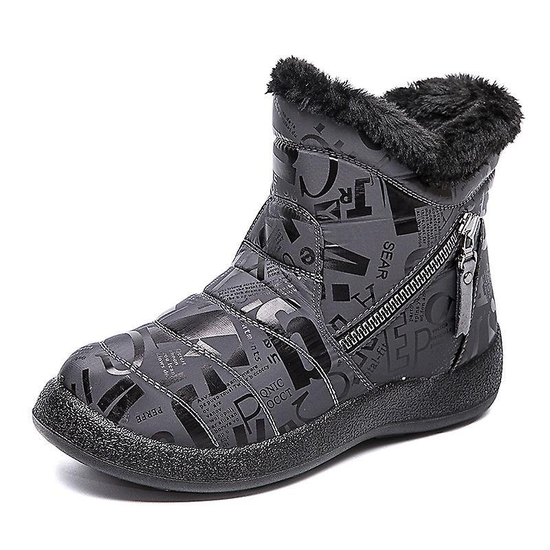 El Contente Winter Alphabet Warm Ankle Waterproof Shoes For Women Gray 37