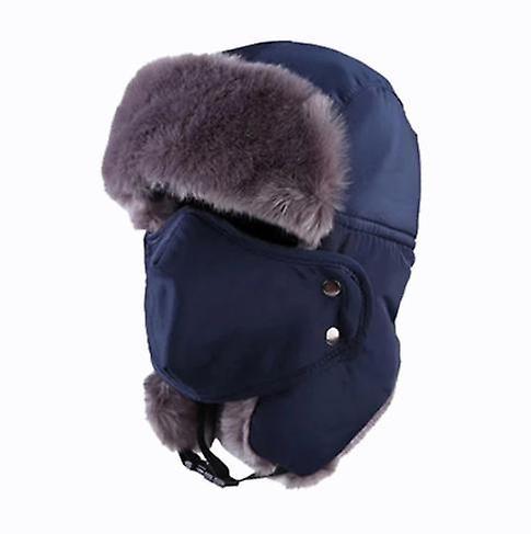 Yesfit Men's And Women's Winter Earmuffs Plus Velvet Padded Ski Cap Warm Hat With Padded Cotton Mask blue