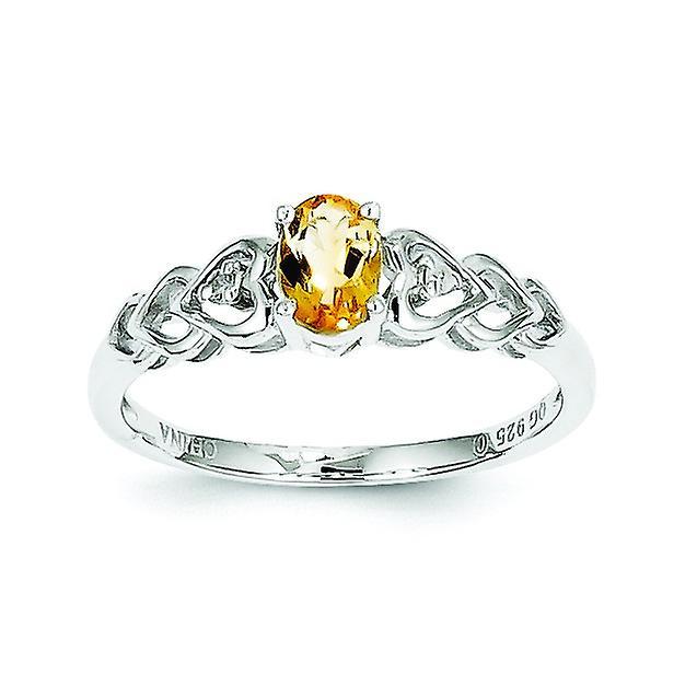 JewelryWeb 925 Sterling Silver Polished Open back Citrine and Diamond Ring Measures 2mm Wide Jewelry Gifts for Women - Ring Size: 5