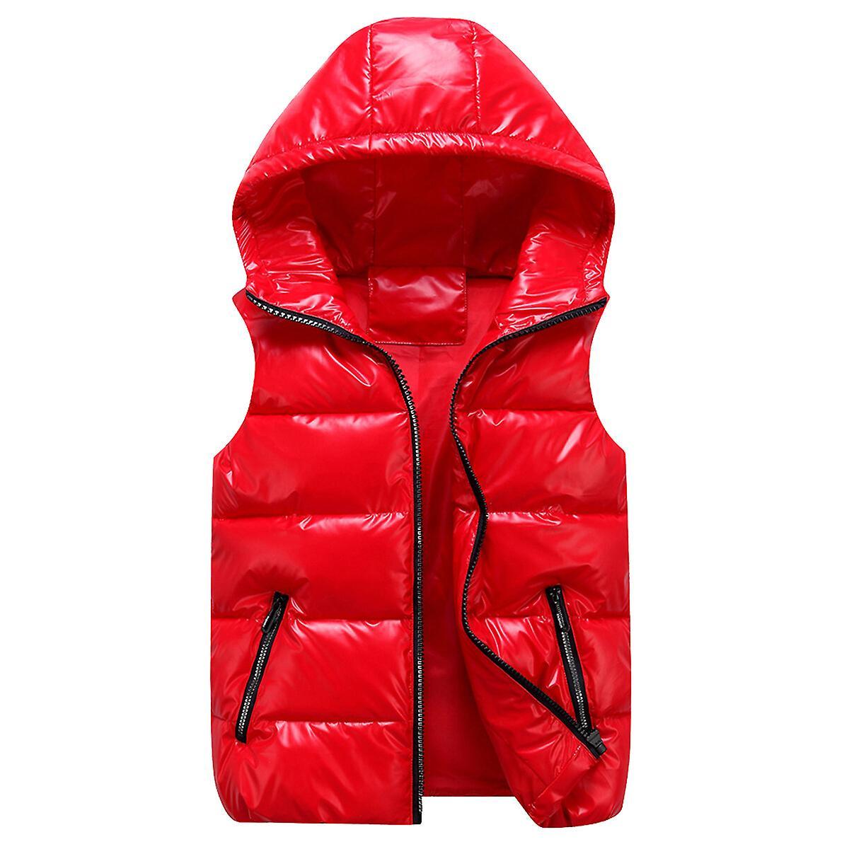 Sliktaa Unisex Shiny Waterproof Sleeveless Jacket Lightweight Puffer Vest Red L