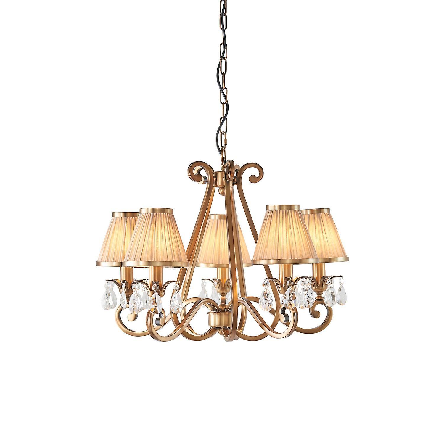 Oksana 5 Light Multi Arm Ceiling Pendant Chandelier Antique Brass E14