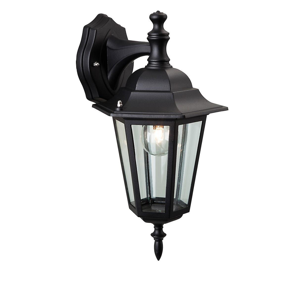 1 Light Outdoor 6 Panel Lantern Downlight Black IP43 E27