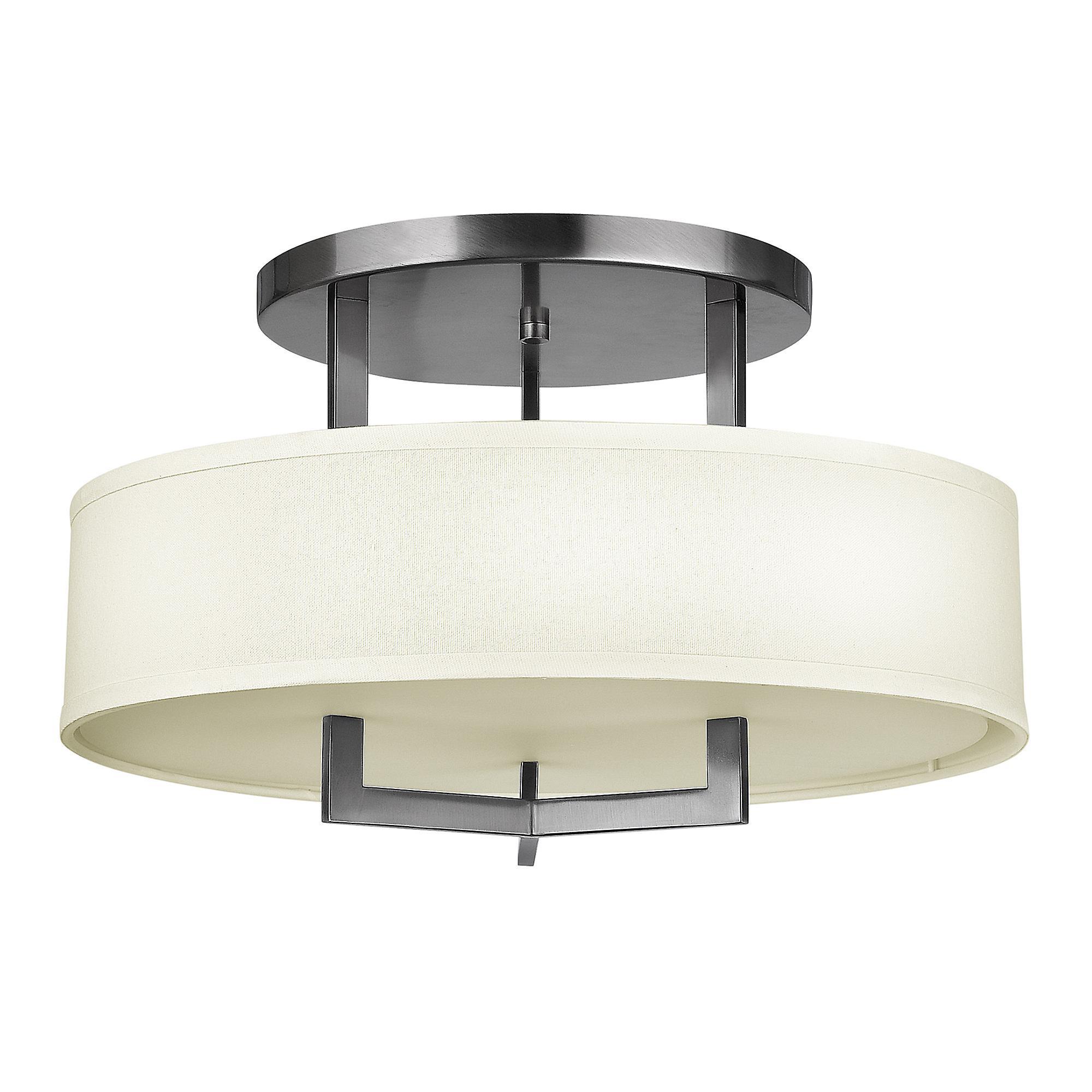 Hampton 3 Light Semi Flush Ceiling Light Antique Nickel E27