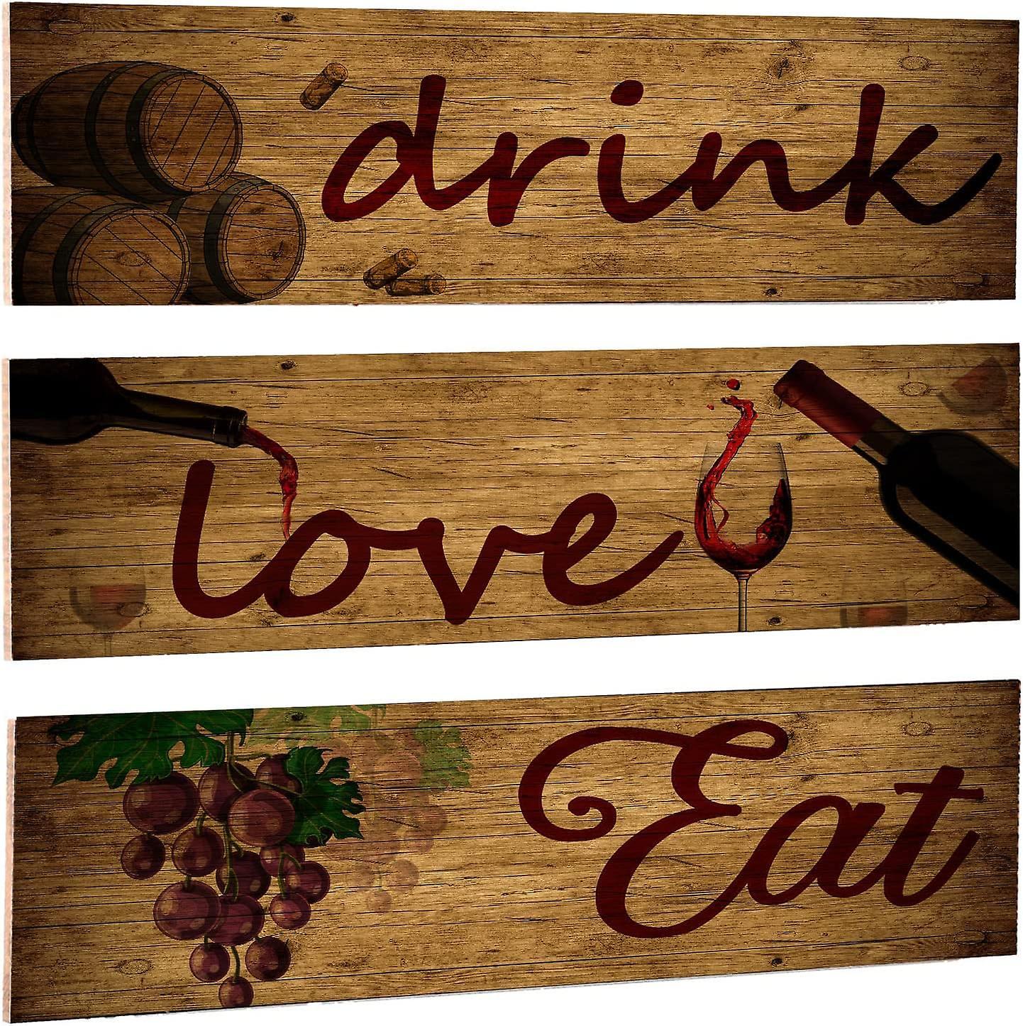 Fankie666 Red Wine Wall Art Wooden Barrel Plaque (3 Pieces) For Dining Room & Wine Cellar Decor