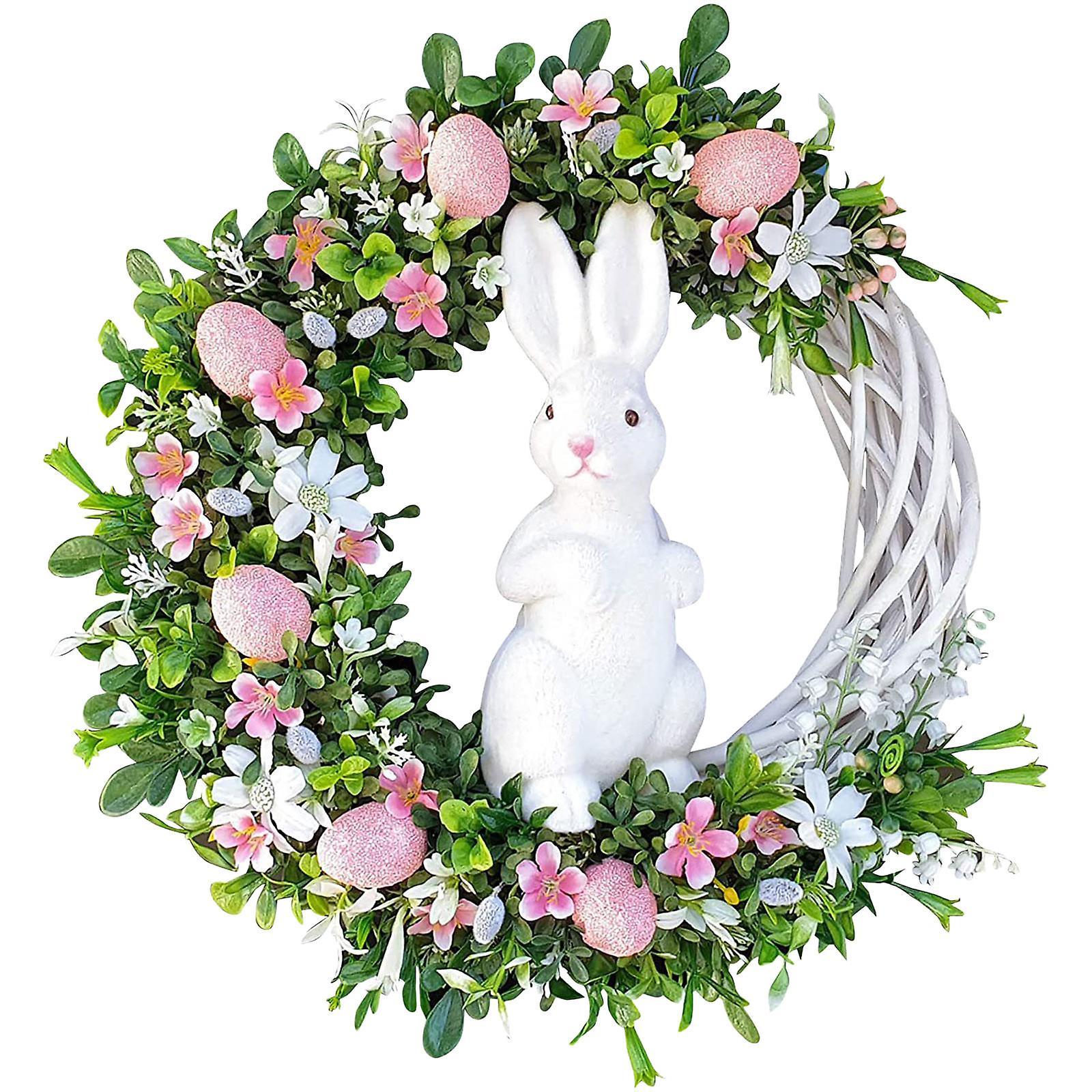 unbrand 25cm Easter Hanging Ornaments - Easter Bunny Wreath Acrylic Rabbit Wreath Indoor Outdoor Easter Hanging Ornaments Home Front Door Party Dec...