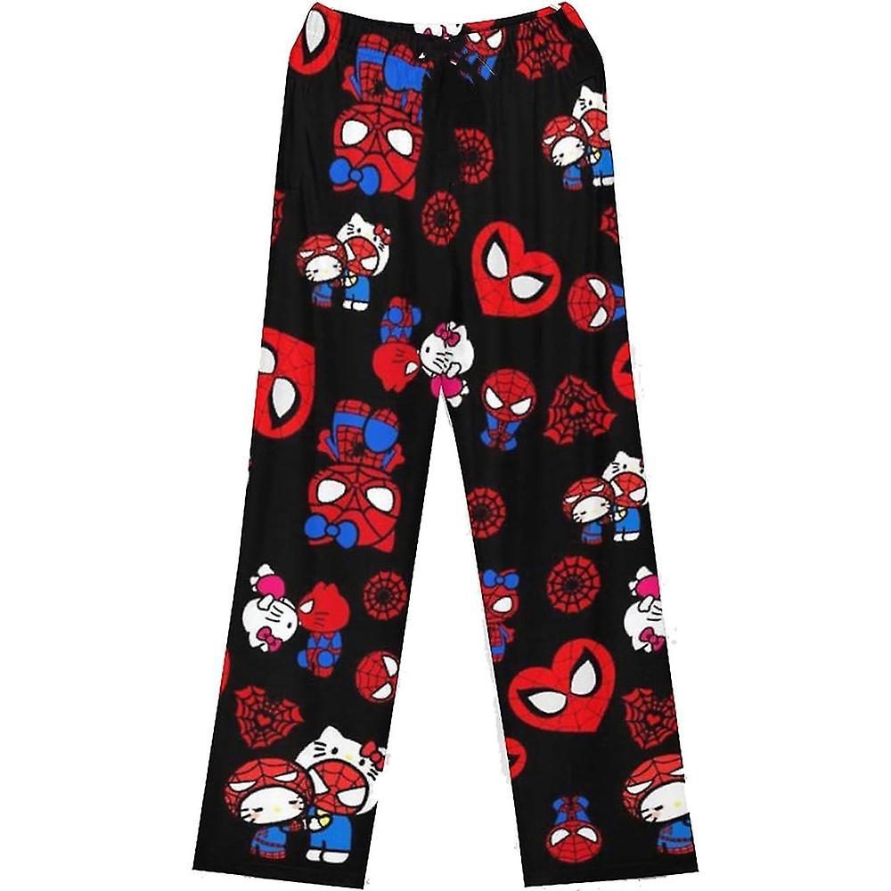 Shinestar Cartoon Hello Kitty Spiderman Printed Pajamas Pants Casual Sleepwear Loungewear Pants Bottoms for Women Teens Girls Black Kitty M