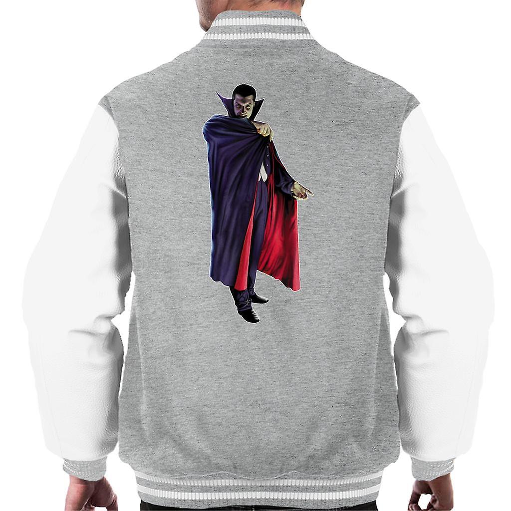 Dracula Cape Pose Men's Varsity Jacket Heather Grey/White X-Large