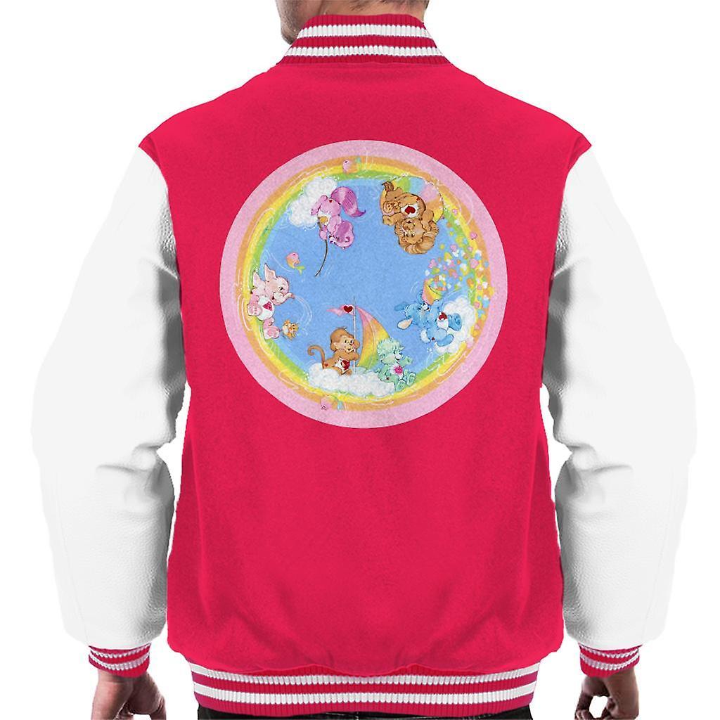 Care Bears Playful Heart Monkey Rainbow Cloud Boat Men's Varsity Jacket Hot Pink/White Medium