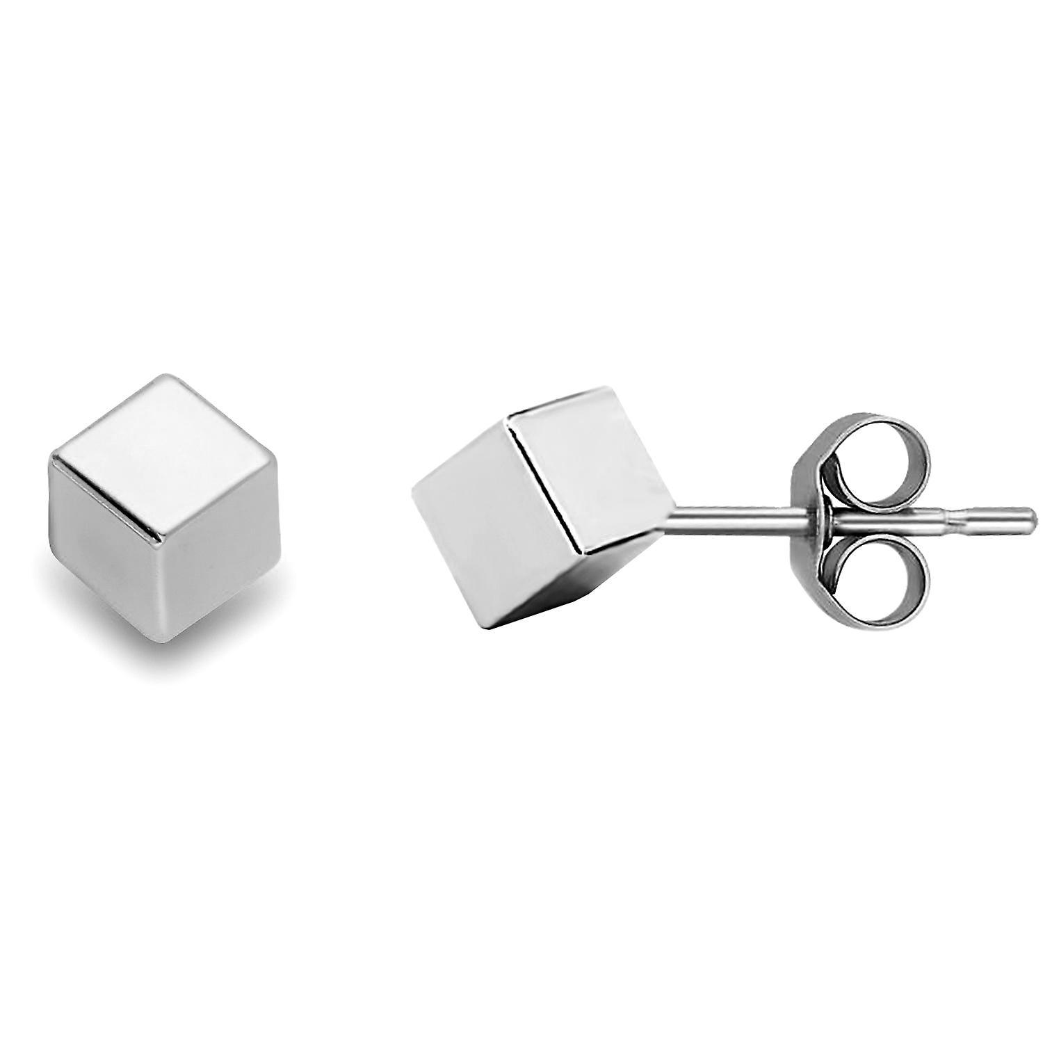 9ct White Gold  Everyday Square Cube Stud Earrings - 4mm - SENR02173