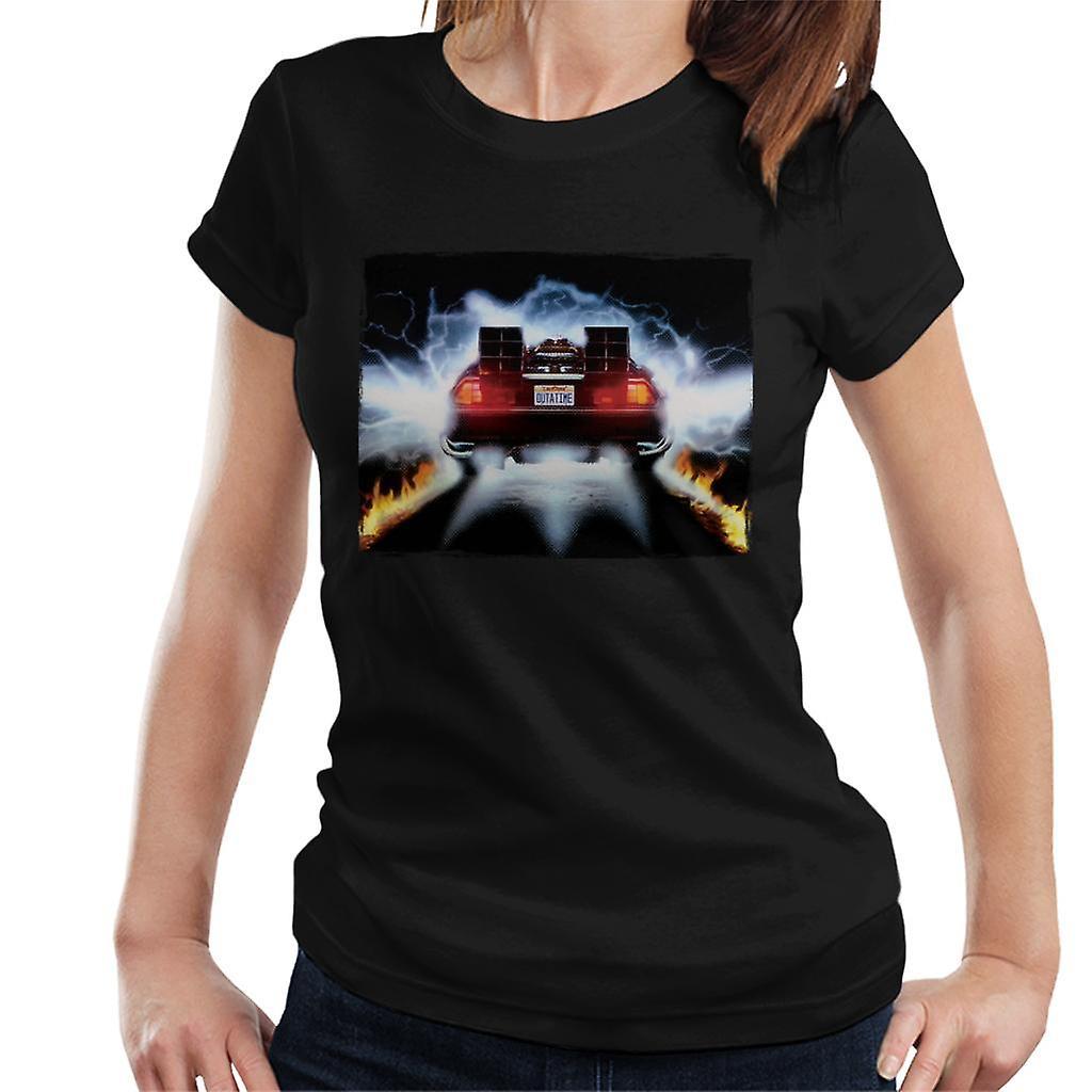 Back to the Future Delorean Taking Off For Time Travel Women's T-Shirt Black Large