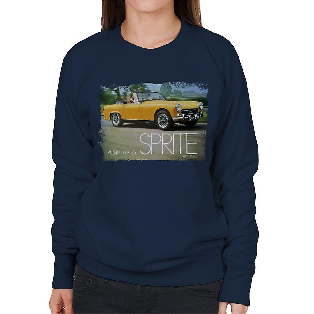 Austin Healey Sprite Mark IV Yellow British Motor Heritage Women's Sweatshirt Navy Blue XX-Large