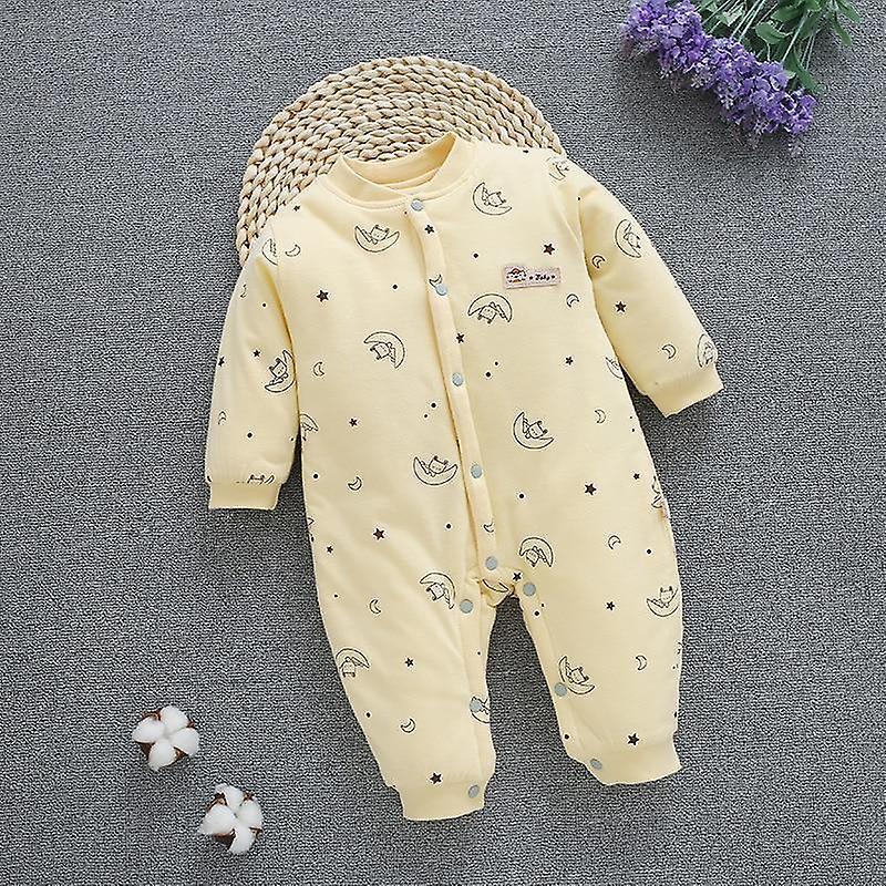 Slowmoose Newborn Winter Snowsuit, Baby Thick Cotton Warm Jumpsuit, Cute Hooded Romper light yellow 3M