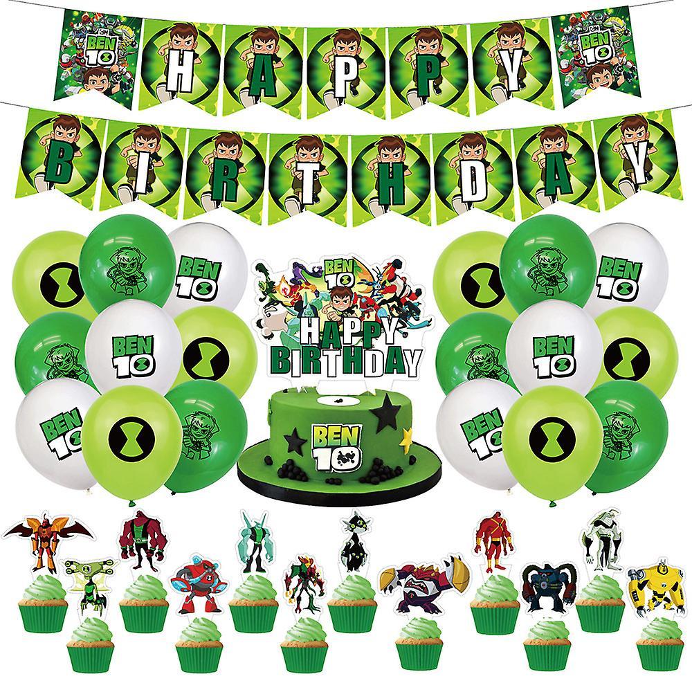 Shinestar Ben 10 Theme Kids Happy Birthday Party Supplies Banner Balloons Kit Cake Cupcake Toppers Decor Set