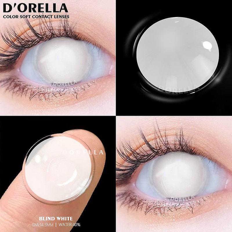 Aionyaaa D'orella 2pcs Halloween Colorful Contact Lenses Anime Cosplay Eye Lenses Multicolored Lenses Yearly Use Eyes White Black Lenses BLIND-WHITE