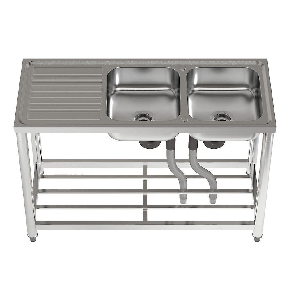 Living And Home Stainless Steel 2 Compartments Commercial Sink with Drainboard