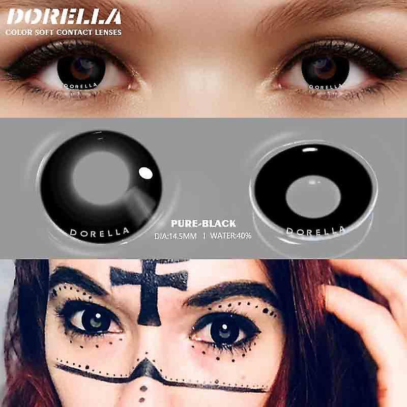 Aionyaaa D'orella 1 Pair Halloween Contacts Lenses Color Contact Lenses For Eyes Yearly Anime Lens Cosplay Contacts White Mesh Blind Lens PURE BLACK