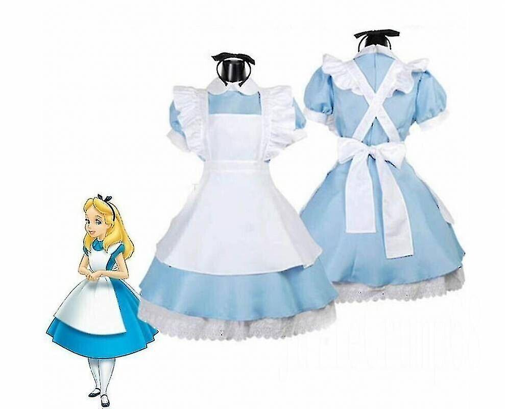 Lequeen Girls Alice Princess Costume Wonderland Kids Book Week Day In Fancy Dress Outfit _a blue M